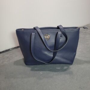 Mia K Collection Tote Bag Women Medium Navy Blue Pebbled Vegan Leather Zip Top